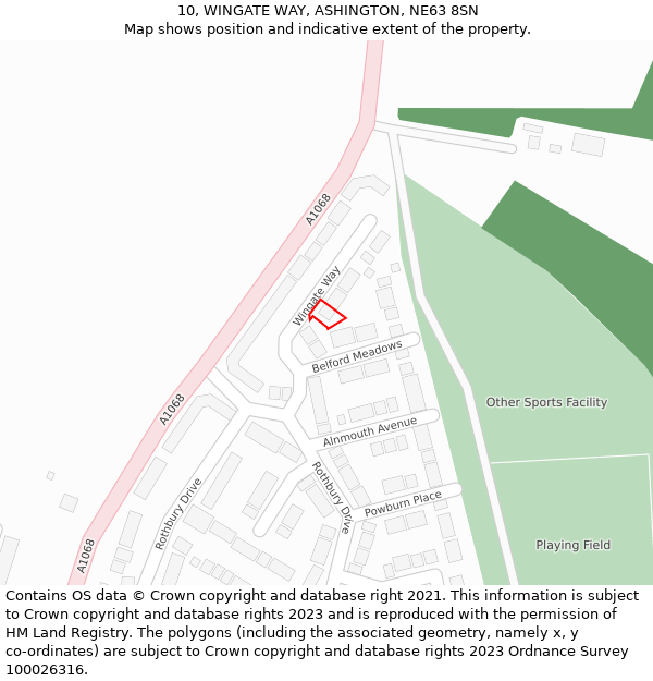 10, WINGATE WAY, ASHINGTON, NE63 8SN: Location map and indicative extent of plot