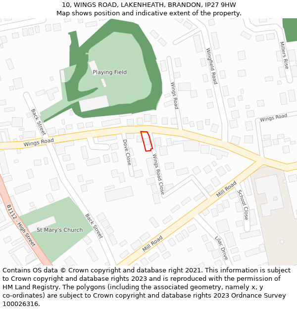10, WINGS ROAD, LAKENHEATH, BRANDON, IP27 9HW: Location map and indicative extent of plot