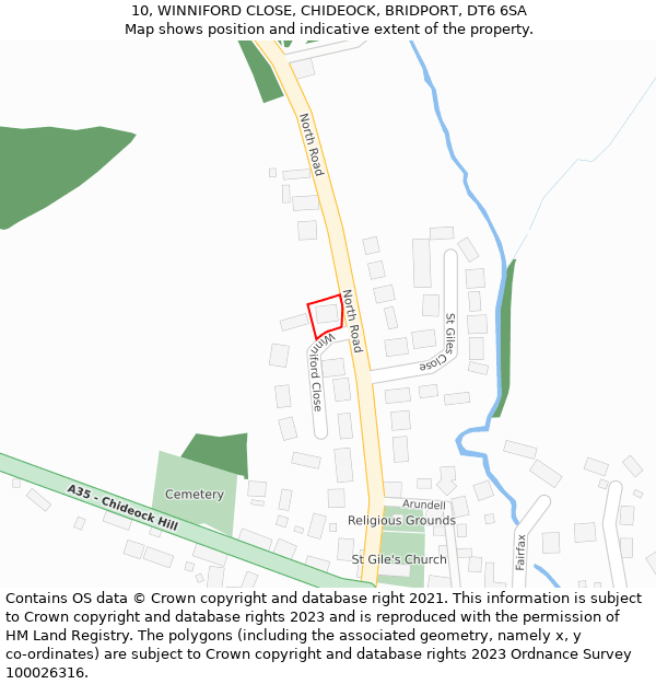 10, WINNIFORD CLOSE, CHIDEOCK, BRIDPORT, DT6 6SA: Location map and indicative extent of plot