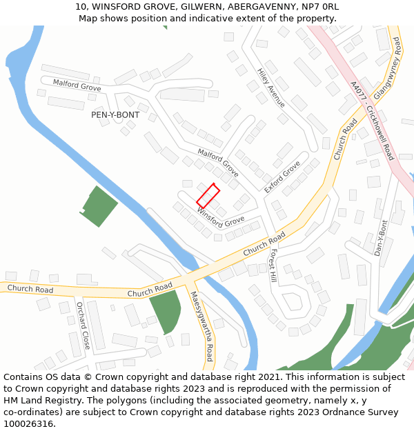 10, WINSFORD GROVE, GILWERN, ABERGAVENNY, NP7 0RL: Location map and indicative extent of plot