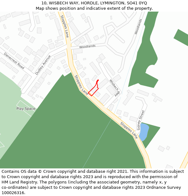 10, WISBECH WAY, HORDLE, LYMINGTON, SO41 0YQ: Location map and indicative extent of plot