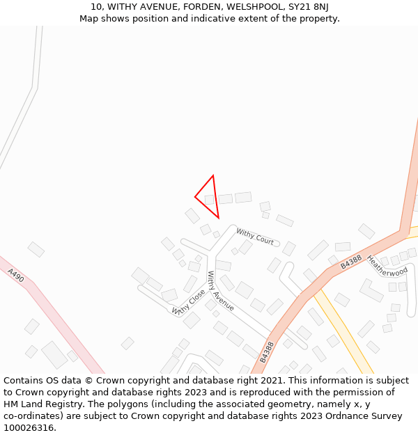 10, WITHY AVENUE, FORDEN, WELSHPOOL, SY21 8NJ: Location map and indicative extent of plot