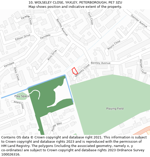 10, WOLSELEY CLOSE, YAXLEY, PETERBOROUGH, PE7 3ZU: Location map and indicative extent of plot