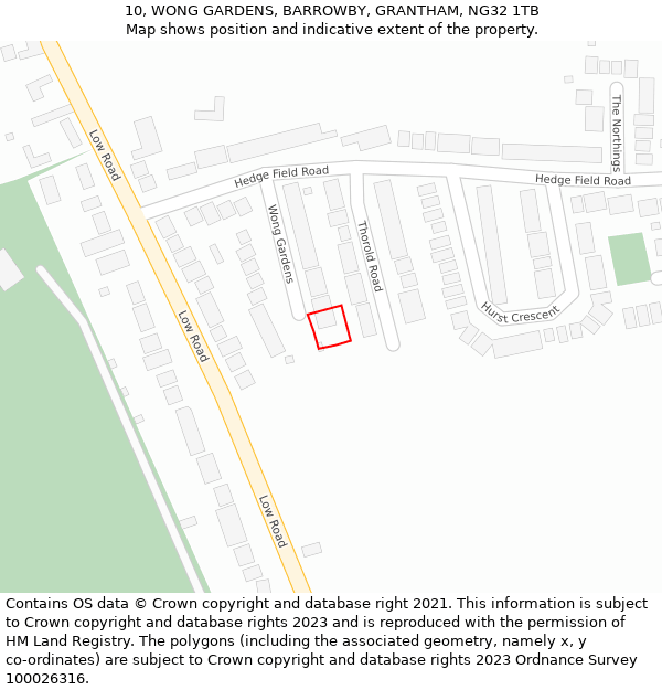 10, WONG GARDENS, BARROWBY, GRANTHAM, NG32 1TB: Location map and indicative extent of plot