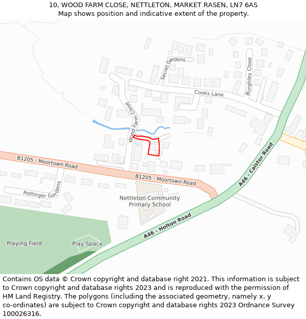 10, WOOD FARM CLOSE, NETTLETON, MARKET RASEN, LN7 6AS: Location map and indicative extent of plot