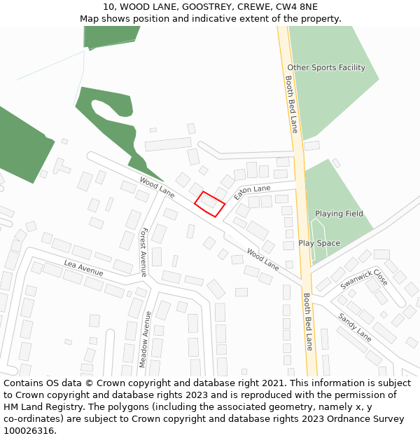 10, WOOD LANE, GOOSTREY, CREWE, CW4 8NE: Location map and indicative extent of plot
