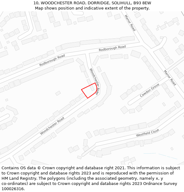 10, WOODCHESTER ROAD, DORRIDGE, SOLIHULL, B93 8EW: Location map and indicative extent of plot