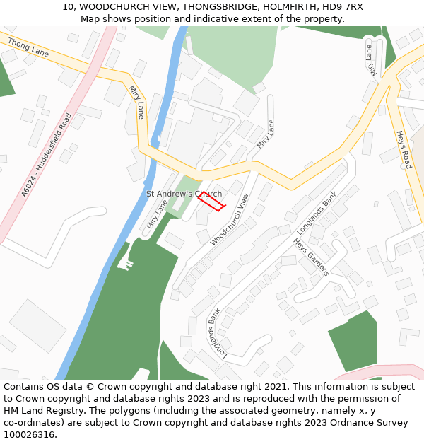 10, WOODCHURCH VIEW, THONGSBRIDGE, HOLMFIRTH, HD9 7RX: Location map and indicative extent of plot