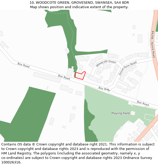 10, WOODCOTE GREEN, GROVESEND, SWANSEA, SA4 8DR: Location map and indicative extent of plot