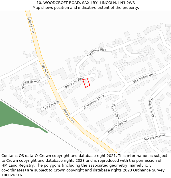 10, WOODCROFT ROAD, SAXILBY, LINCOLN, LN1 2WS: Location map and indicative extent of plot