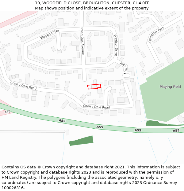 10, WOODFIELD CLOSE, BROUGHTON, CHESTER, CH4 0FE: Location map and indicative extent of plot