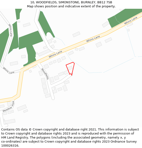 10, WOODFIELDS, SIMONSTONE, BURNLEY, BB12 7SB: Location map and indicative extent of plot