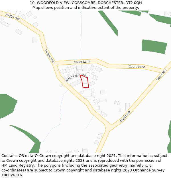 10, WOODFOLD VIEW, CORSCOMBE, DORCHESTER, DT2 0QH: Location map and indicative extent of plot