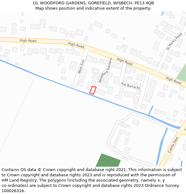 10, WOODFORD GARDENS, GOREFIELD, WISBECH, PE13 4QB: Location map and indicative extent of plot