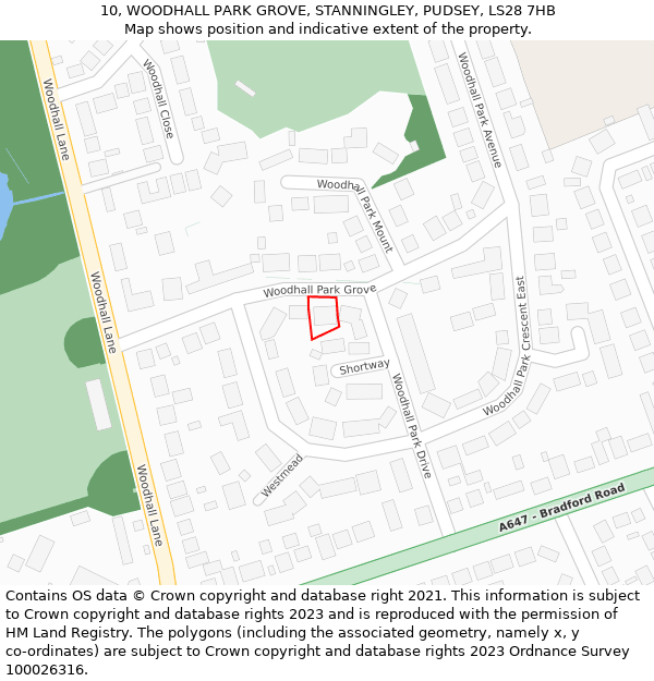 10, WOODHALL PARK GROVE, STANNINGLEY, PUDSEY, LS28 7HB: Location map and indicative extent of plot