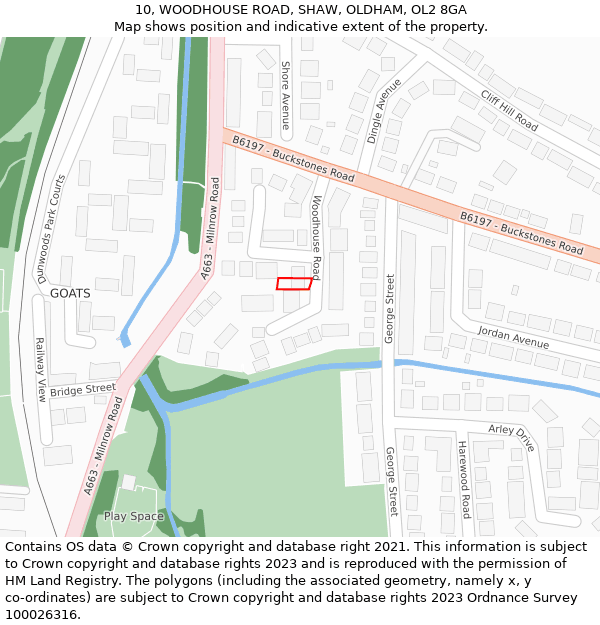 10, WOODHOUSE ROAD, SHAW, OLDHAM, OL2 8GA: Location map and indicative extent of plot