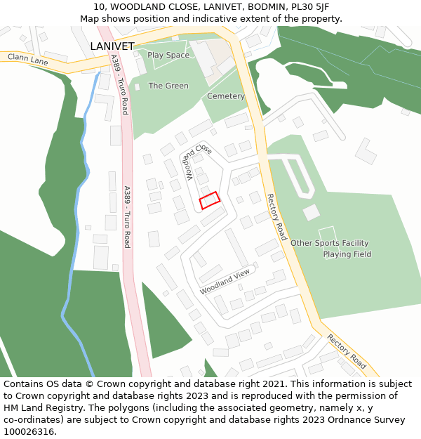 10, WOODLAND CLOSE, LANIVET, BODMIN, PL30 5JF: Location map and indicative extent of plot