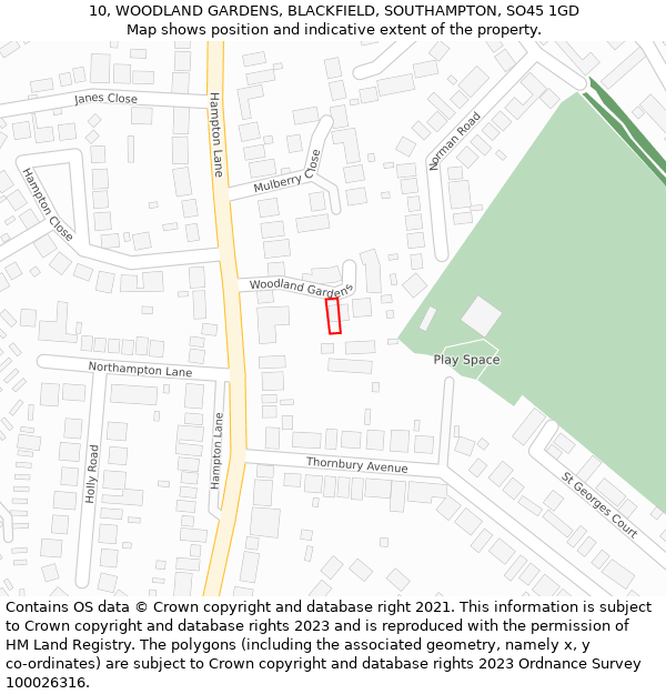 10, WOODLAND GARDENS, BLACKFIELD, SOUTHAMPTON, SO45 1GD: Location map and indicative extent of plot