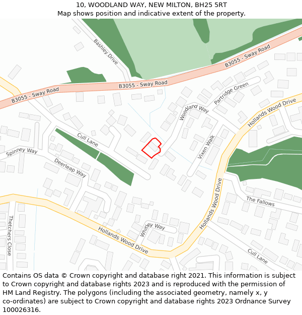 10, WOODLAND WAY, NEW MILTON, BH25 5RT: Location map and indicative extent of plot