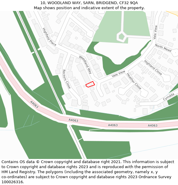 10, WOODLAND WAY, SARN, BRIDGEND, CF32 9QA: Location map and indicative extent of plot