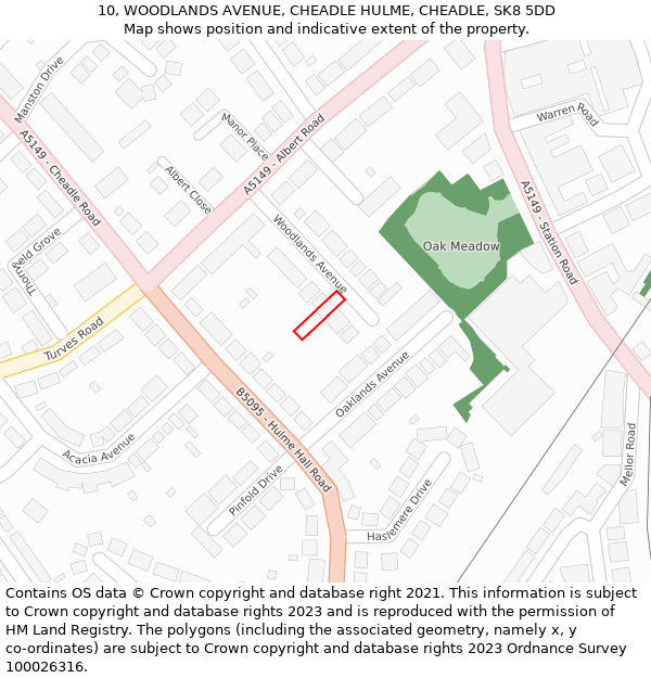 10, WOODLANDS AVENUE, CHEADLE HULME, CHEADLE, SK8 5DD: Location map and indicative extent of plot
