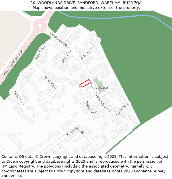 10, WOODLANDS DRIVE, SANDFORD, WAREHAM, BH20 7QA: Location map and indicative extent of plot