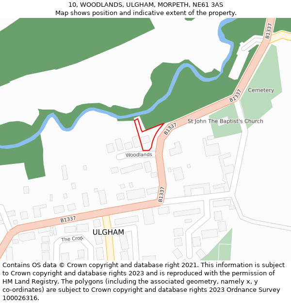 10, WOODLANDS, ULGHAM, MORPETH, NE61 3AS: Location map and indicative extent of plot