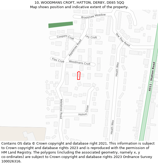 10, WOODMANS CROFT, HATTON, DERBY, DE65 5QQ: Location map and indicative extent of plot