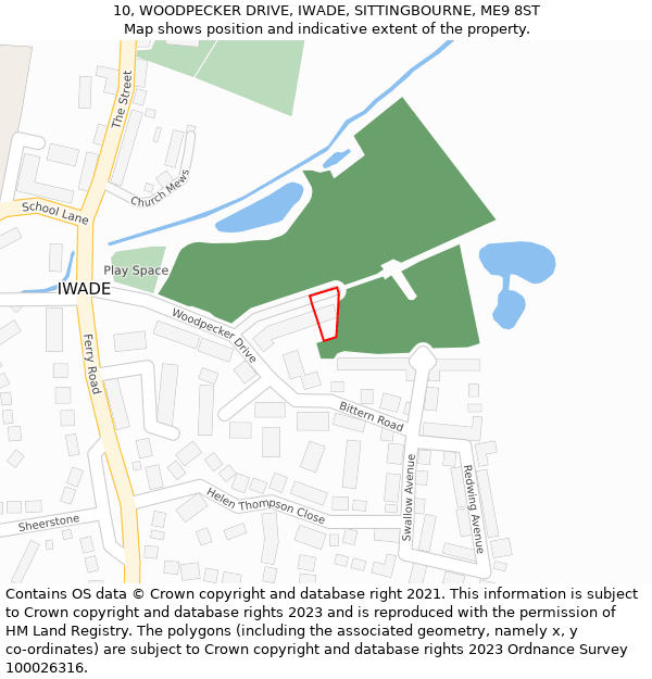 10, WOODPECKER DRIVE, IWADE, SITTINGBOURNE, ME9 8ST: Location map and indicative extent of plot