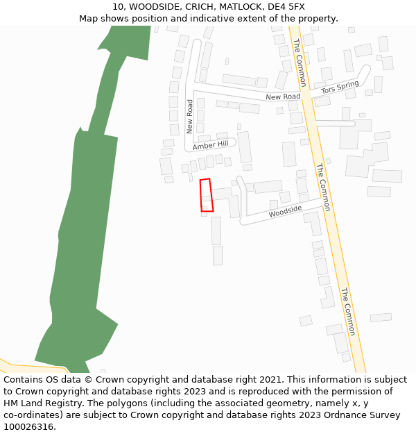 10, WOODSIDE, CRICH, MATLOCK, DE4 5FX: Location map and indicative extent of plot