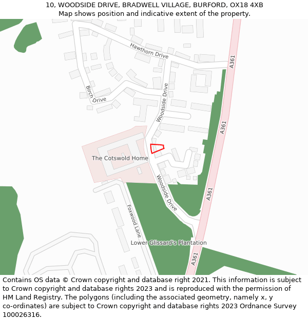 10, WOODSIDE DRIVE, BRADWELL VILLAGE, BURFORD, OX18 4XB: Location map and indicative extent of plot