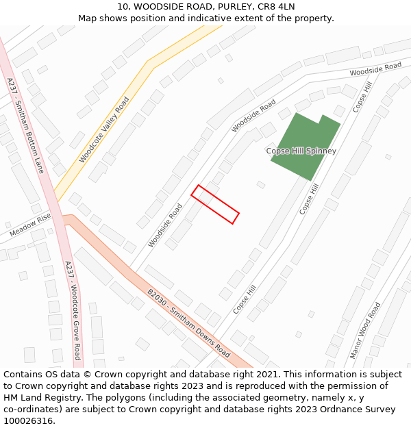 10, WOODSIDE ROAD, PURLEY, CR8 4LN: Location map and indicative extent of plot