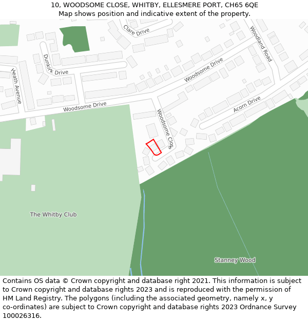 10, WOODSOME CLOSE, WHITBY, ELLESMERE PORT, CH65 6QE: Location map and indicative extent of plot