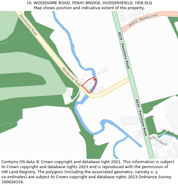 10, WOODSOME ROAD, FENAY BRIDGE, HUDDERSFIELD, HD8 0LQ: Location map and indicative extent of plot