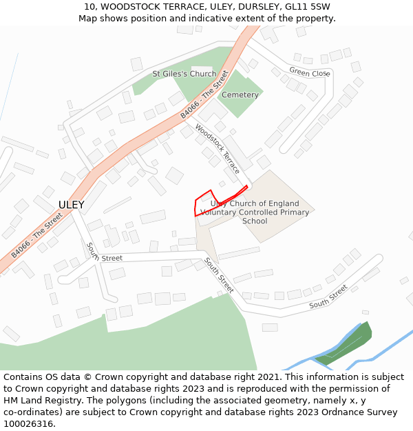 10, WOODSTOCK TERRACE, ULEY, DURSLEY, GL11 5SW: Location map and indicative extent of plot