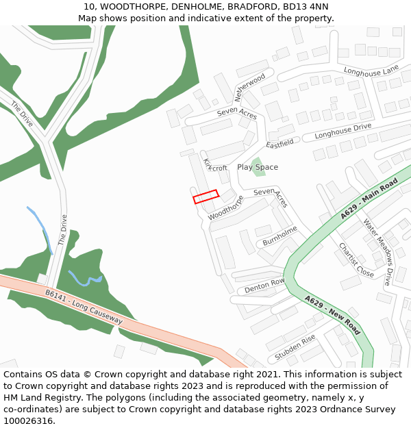 10, WOODTHORPE, DENHOLME, BRADFORD, BD13 4NN: Location map and indicative extent of plot