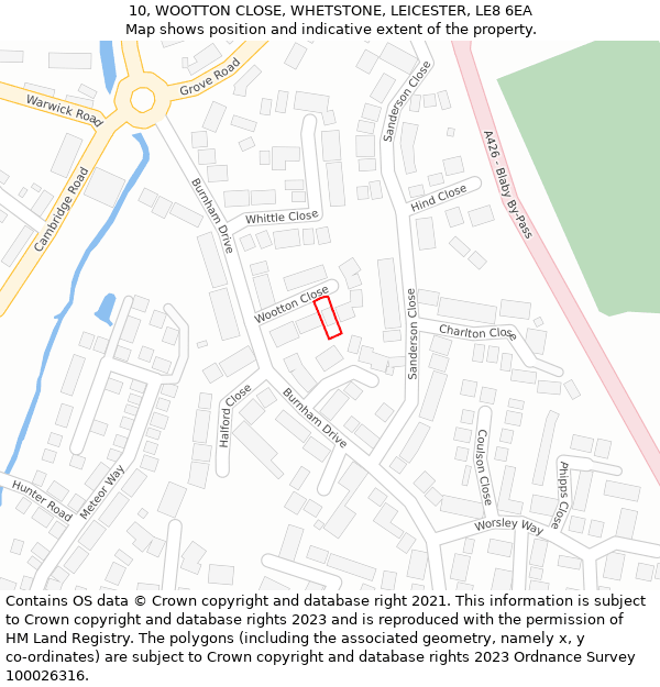 10, WOOTTON CLOSE, WHETSTONE, LEICESTER, LE8 6EA: Location map and indicative extent of plot