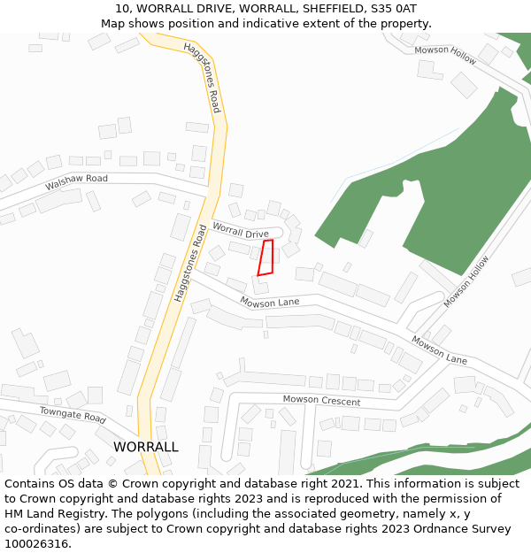 10, WORRALL DRIVE, WORRALL, SHEFFIELD, S35 0AT: Location map and indicative extent of plot
