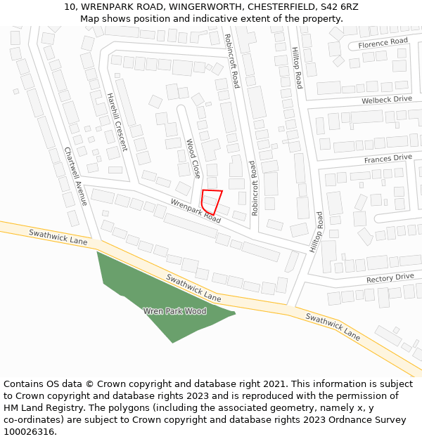10, WRENPARK ROAD, WINGERWORTH, CHESTERFIELD, S42 6RZ: Location map and indicative extent of plot