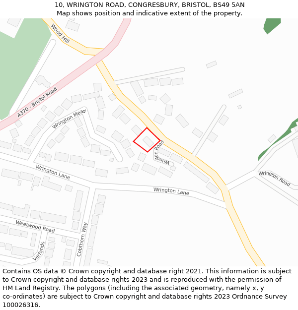 10, WRINGTON ROAD, CONGRESBURY, BRISTOL, BS49 5AN: Location map and indicative extent of plot