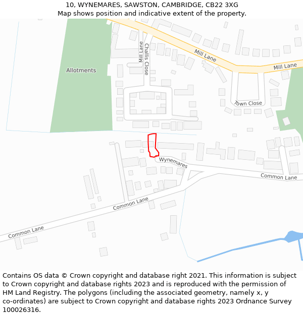 10, WYNEMARES, SAWSTON, CAMBRIDGE, CB22 3XG: Location map and indicative extent of plot