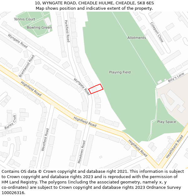 10, WYNGATE ROAD, CHEADLE HULME, CHEADLE, SK8 6ES: Location map and indicative extent of plot