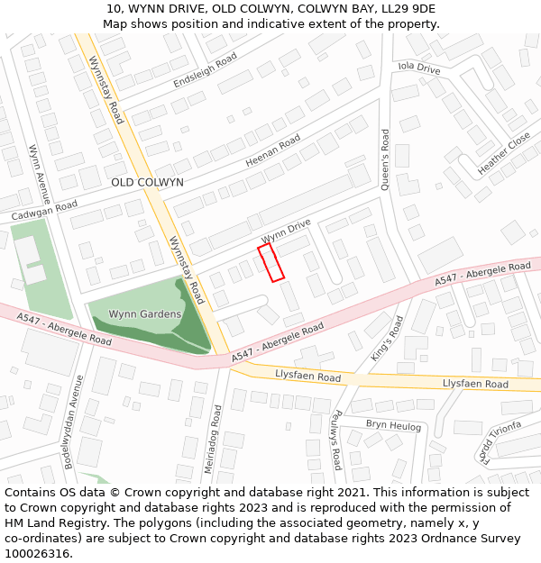 10, WYNN DRIVE, OLD COLWYN, COLWYN BAY, LL29 9DE: Location map and indicative extent of plot