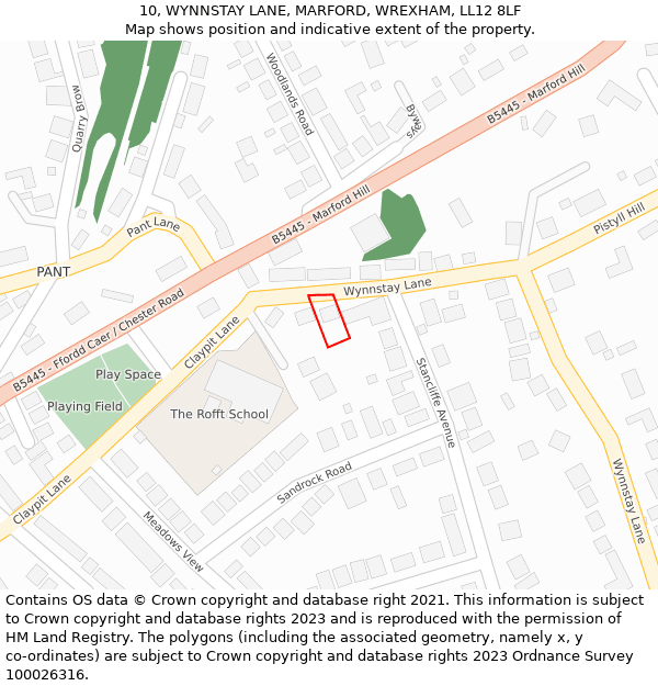 10, WYNNSTAY LANE, MARFORD, WREXHAM, LL12 8LF: Location map and indicative extent of plot