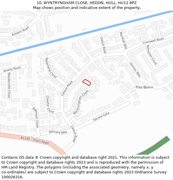 10, WYNTRYNGHAM CLOSE, HEDON, HULL, HU12 8PZ: Location map and indicative extent of plot