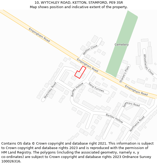 10, WYTCHLEY ROAD, KETTON, STAMFORD, PE9 3SR: Location map and indicative extent of plot