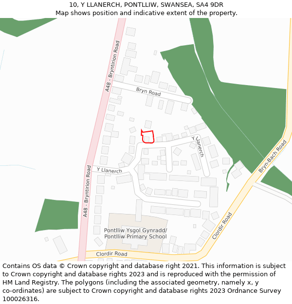 10, Y LLANERCH, PONTLLIW, SWANSEA, SA4 9DR: Location map and indicative extent of plot