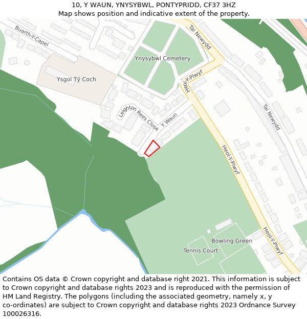 10, Y WAUN, YNYSYBWL, PONTYPRIDD, CF37 3HZ: Location map and indicative extent of plot