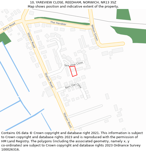 10, YAREVIEW CLOSE, REEDHAM, NORWICH, NR13 3SZ: Location map and indicative extent of plot