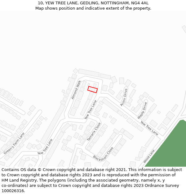 10, YEW TREE LANE, GEDLING, NOTTINGHAM, NG4 4AL: Location map and indicative extent of plot